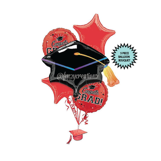 RED GRADUATION BALLOONS | 2023 Graduation Balloon Bouquet | Red Graduation Party Decor | High School College Graduation Red Black Party Deco