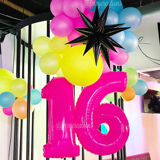 Neon Pink NUMBER Balloon | Neon Pink Giant Number Balloon | Fluorescent PINK Foil Balloons | 40" Balloons | BARBIE Hot Pink Birthday Balloon